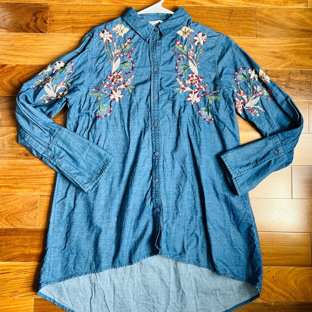 Zara embroidered denim shirt